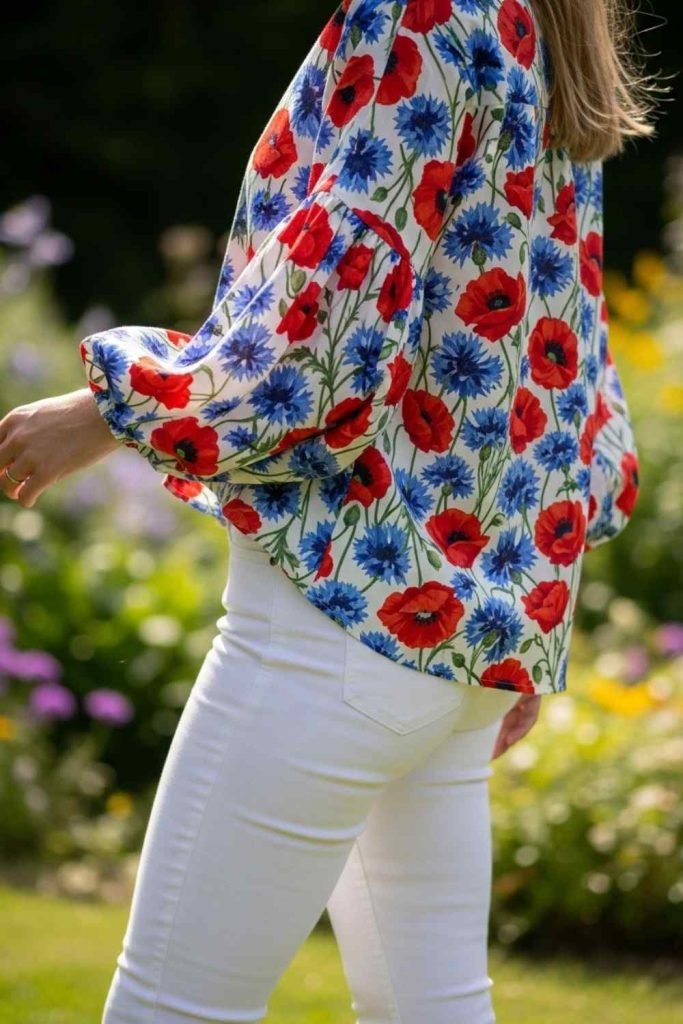 White Jeans with a Floral Blouse