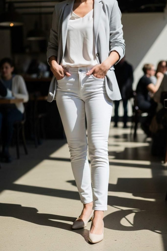 White Jeans with a Lightweight Blazer