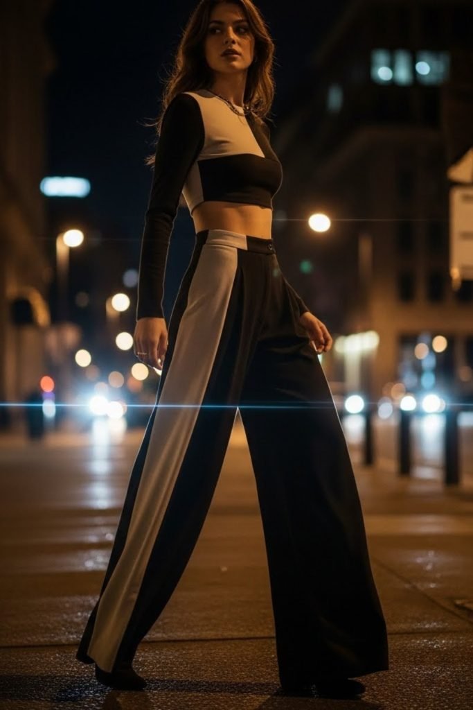 Wide-Leg Pants With a Fitted Crop Top