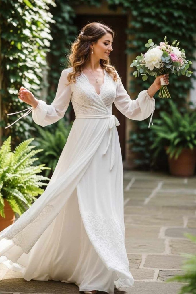Wrap-Style Wedding Dress