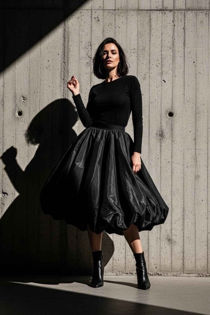 All-Black Bubble Skirt Outfit