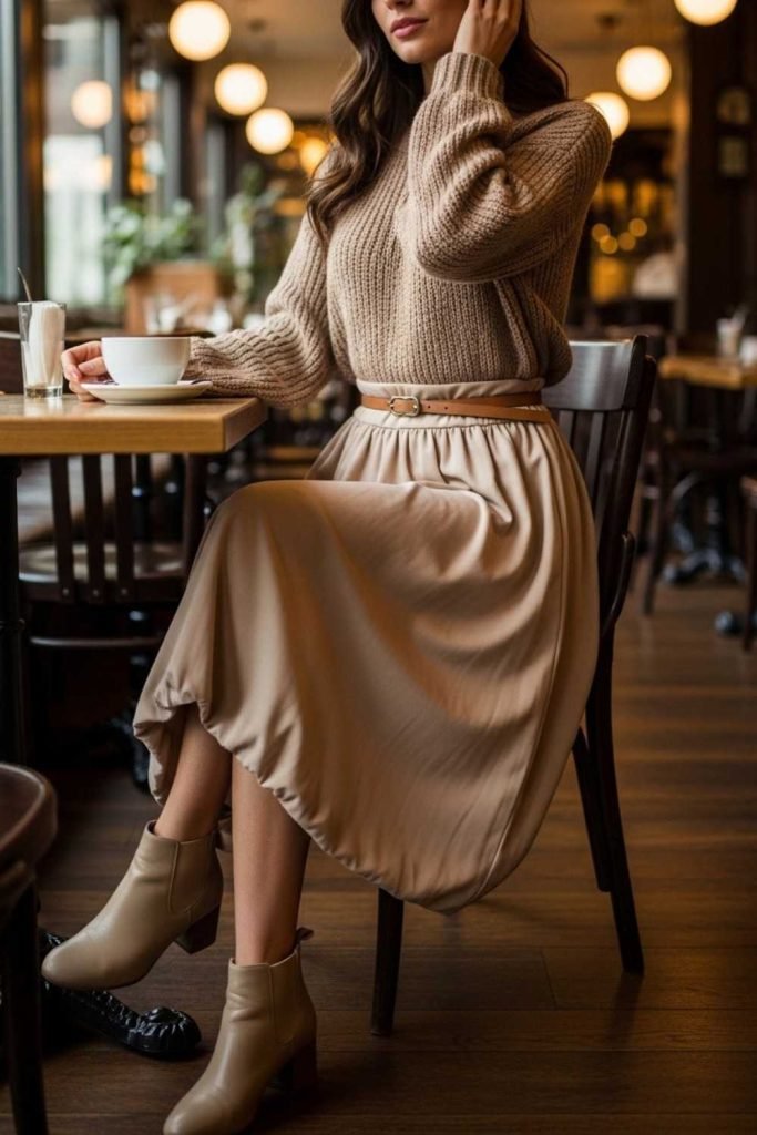 Belted Bubble Skirt With Sweater