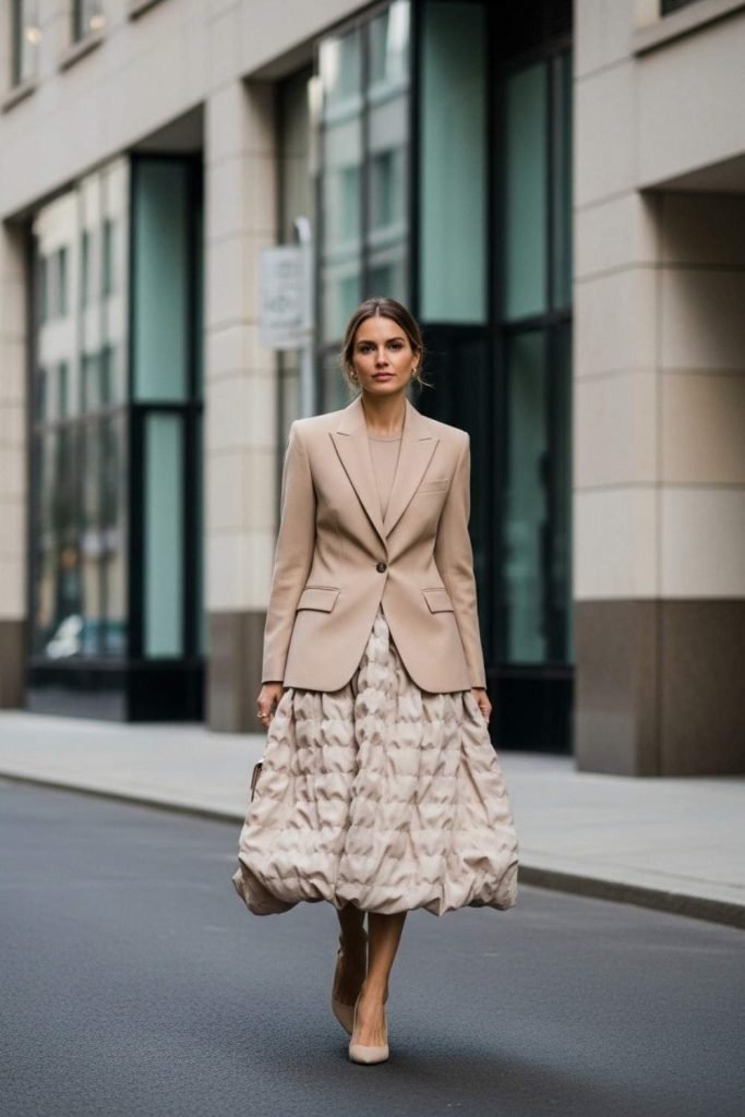 Blazer Styled Bubble Skirt Outfit