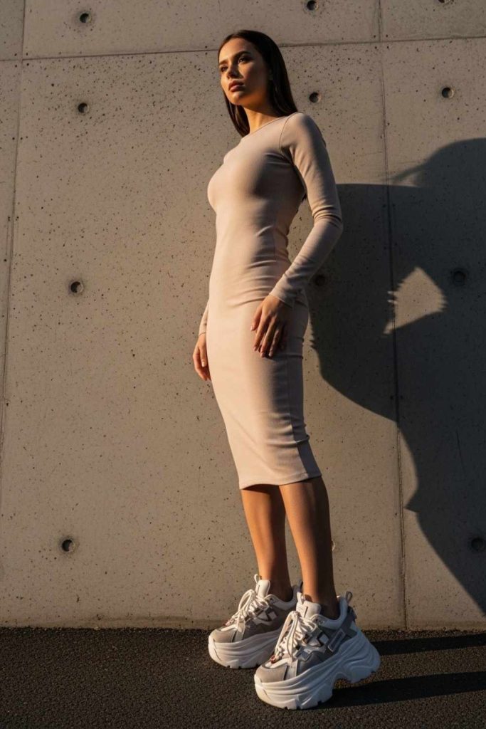 Bodycon Dress with Chunky Sneakers