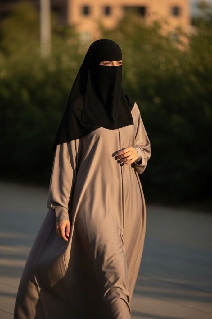 Classic Black Niqab with Neutral Abaya