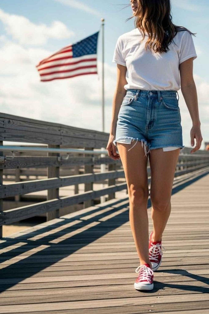 Classic Denim Shorts + White Tee