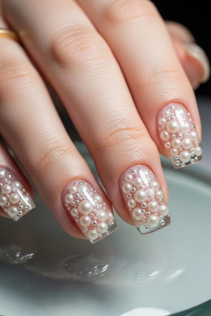 Clear Nails with Floating Pearls