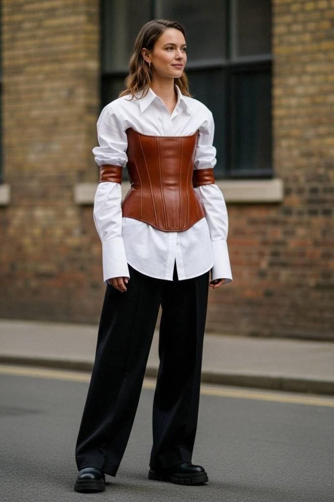 Corset Over Button-Down Shirt