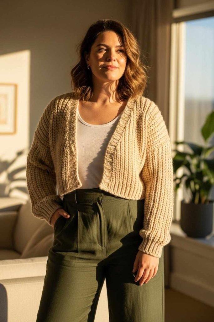 Cropped Cardigan with High-Waist Bottoms