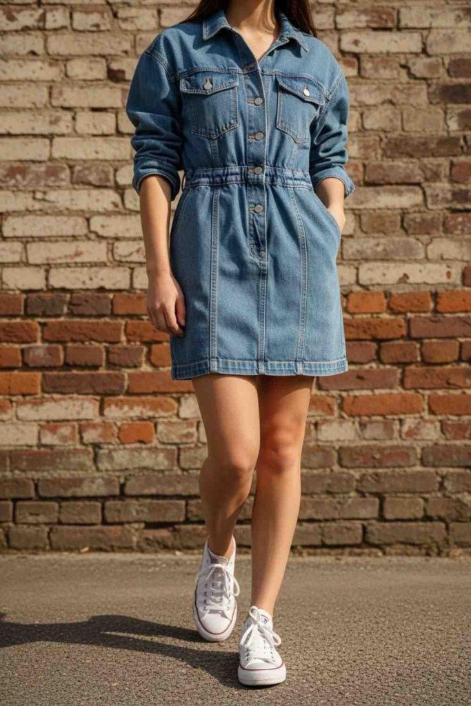 Denim Dress with Canvas Sneakers