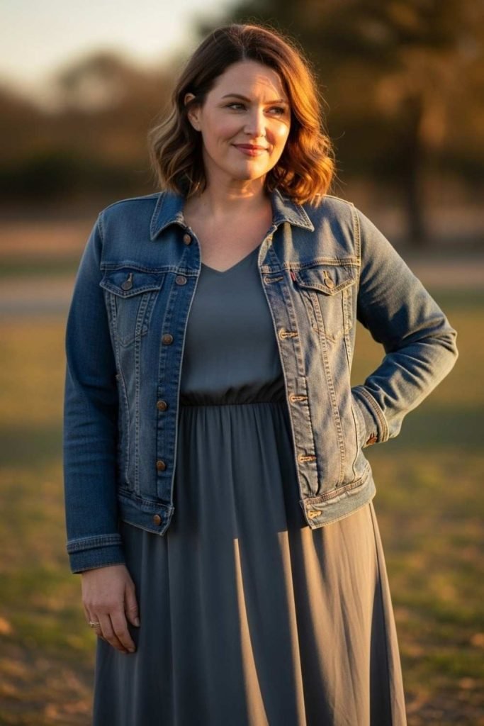 Denim Jacket Over a Simple Dress