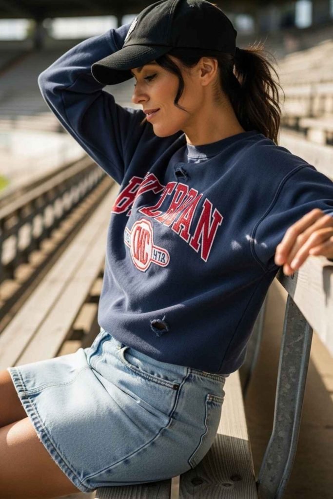 Denim Skirt + Team Sweatshirt