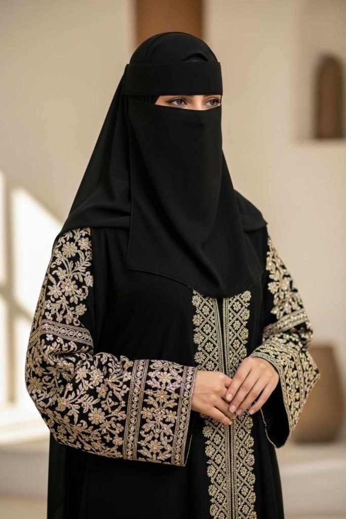 Embroidered Abaya with Plain Niqab