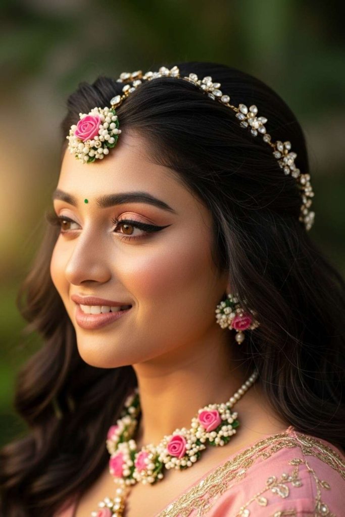 Floral Hair and Soft Makeup