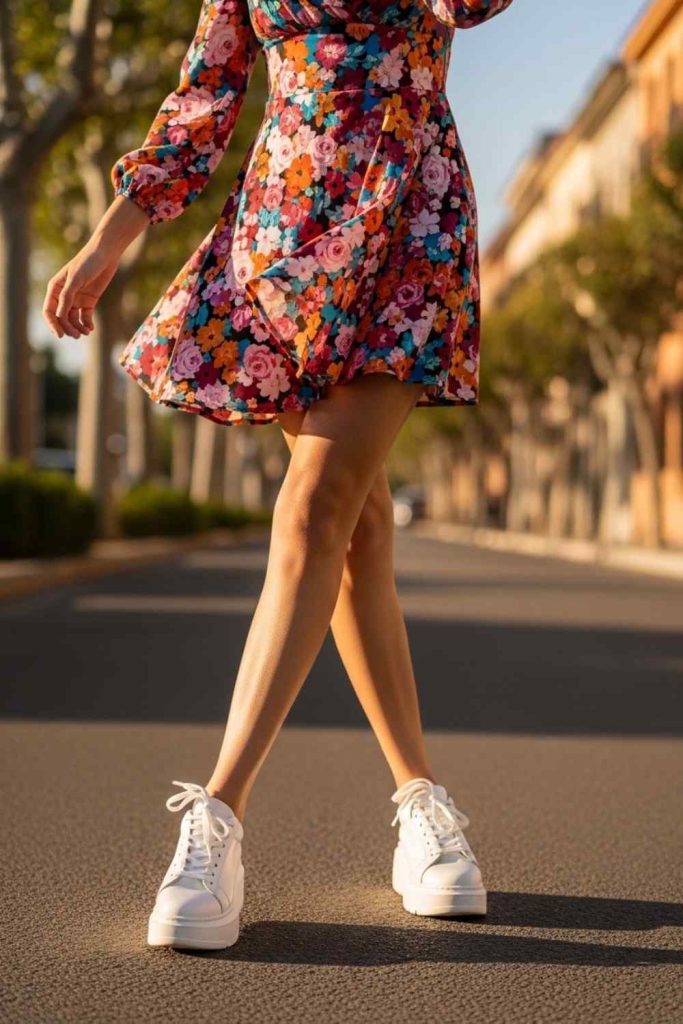 Floral Mini Dress with Platform Sneakers