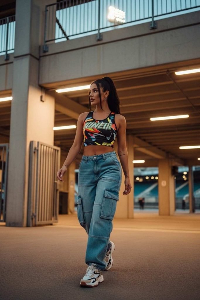 Graphic Crop Top + Cargo Pants