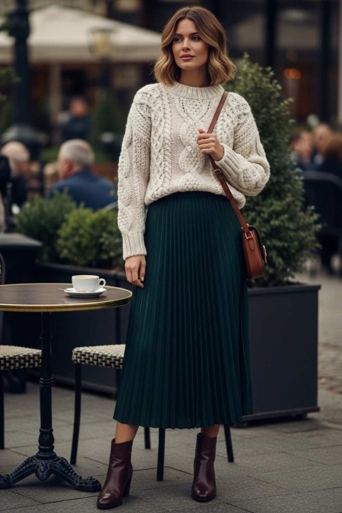 Green Skirt & Chunky Sweater