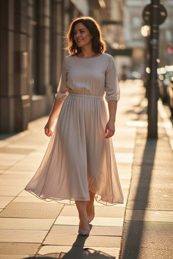 Midi Dress with Defined Waist