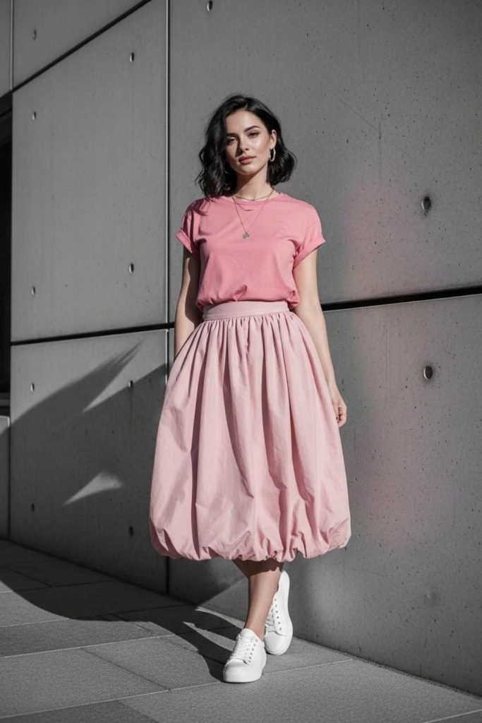 Monochrome Bubble Skirt Look