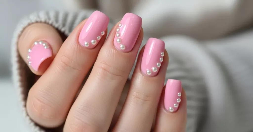 13 Chic Pink Nails Adorned With Pearls You’ll Love