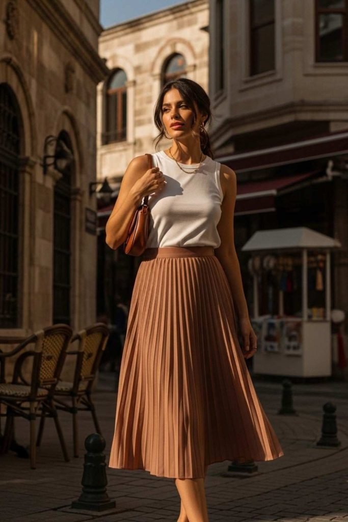 Pleated Skirts with Basic Tops