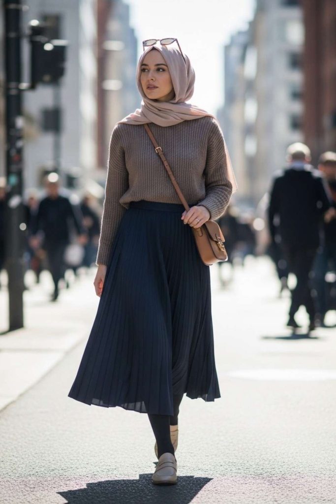 Pleated Skirts with Knit Sweaters