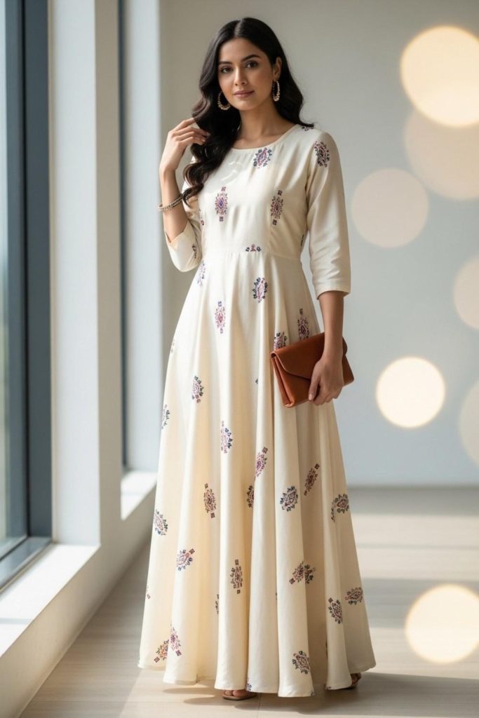 Printed A-Line Silk Kurti