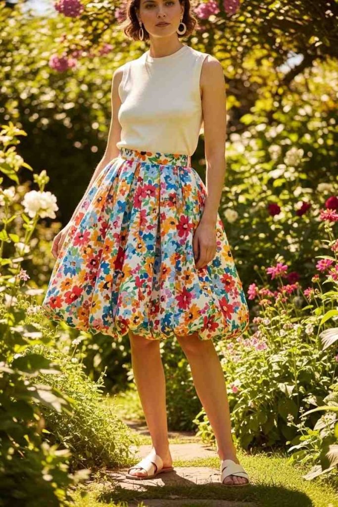 Printed Bubble Skirt With Solid Top