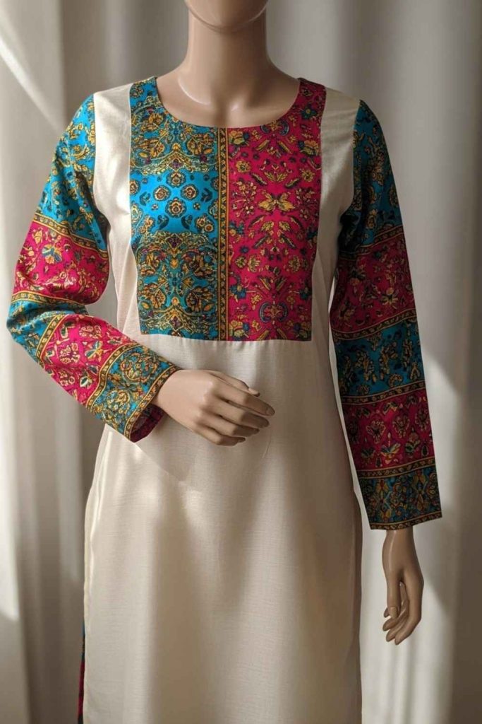 Printed Panel Silk Kurti