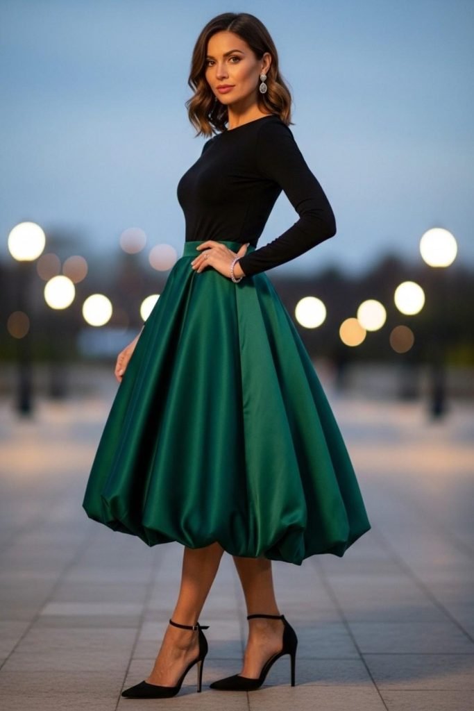 Satin Bubble Skirt for Evening Plans