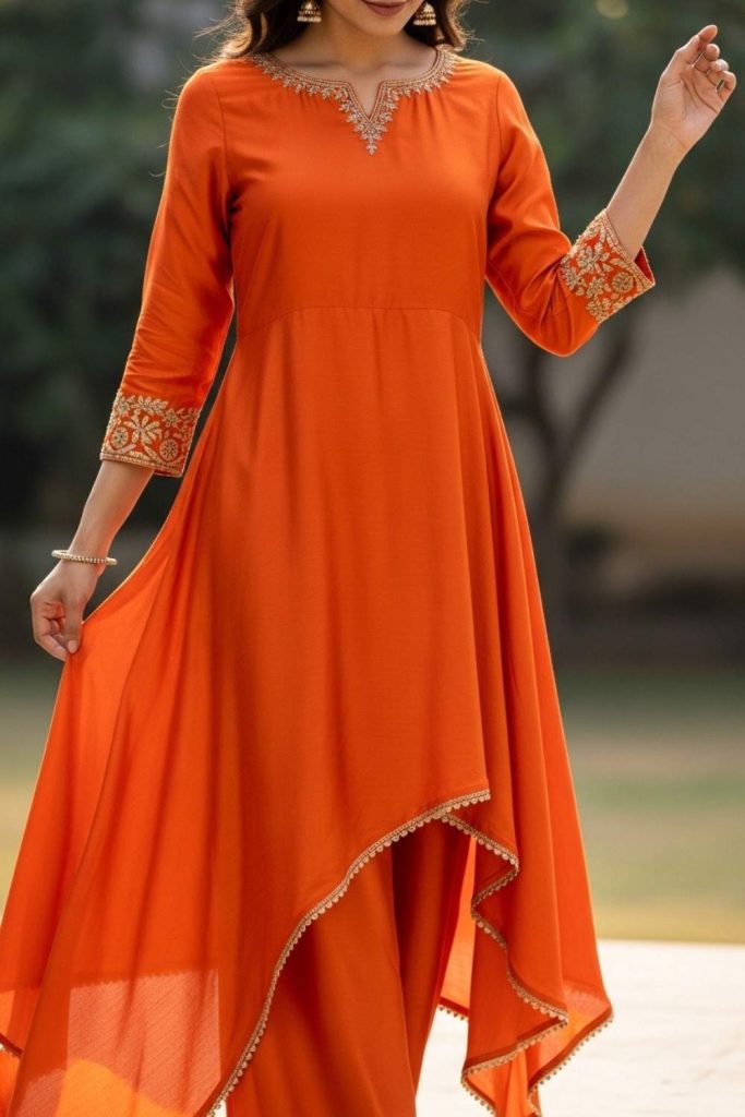 Silk Kurti with Asymmetric Hemline