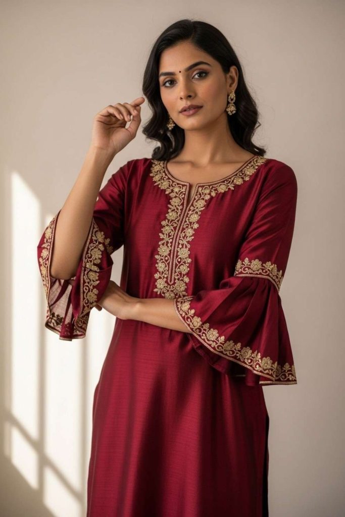  Silk Kurti with Bell Sleeves