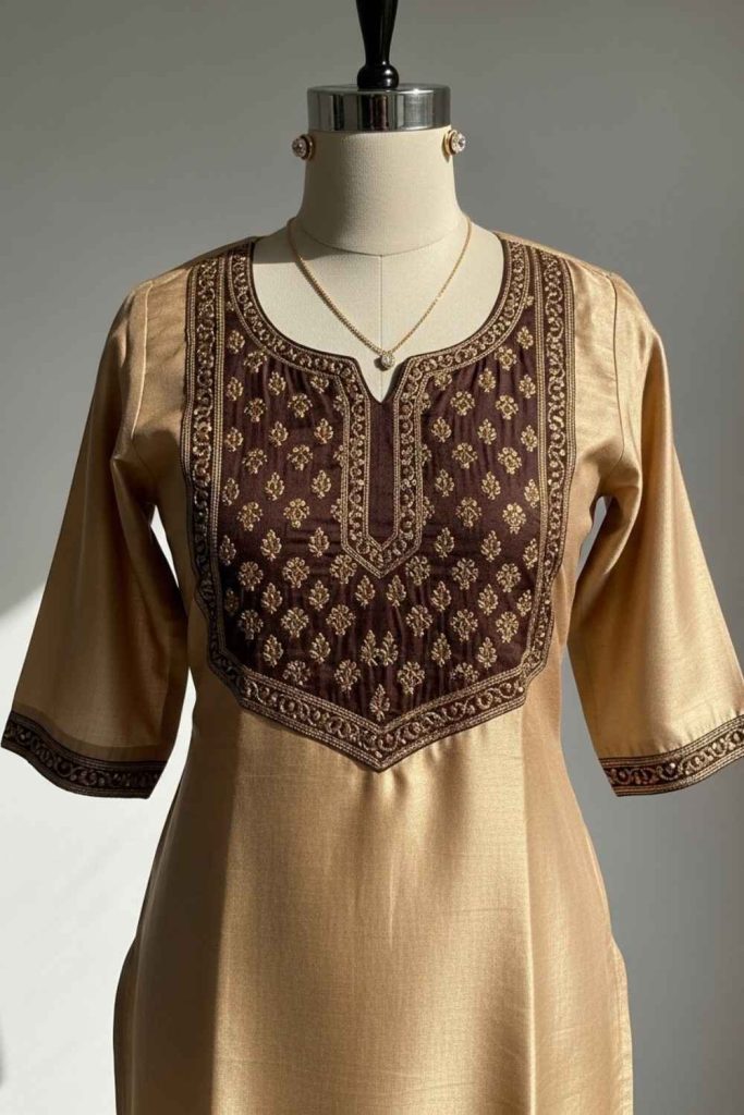 Silk Kurti with Contrast Yoke