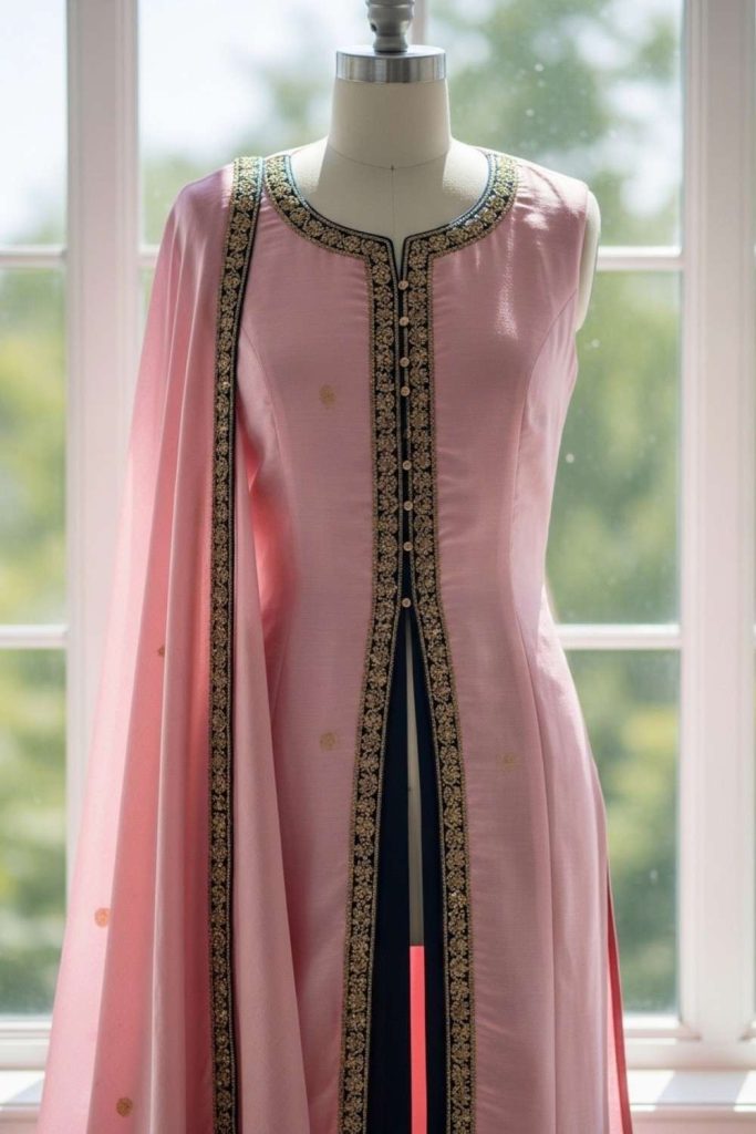 Silk Kurti with Front Slit and Contrasting Border