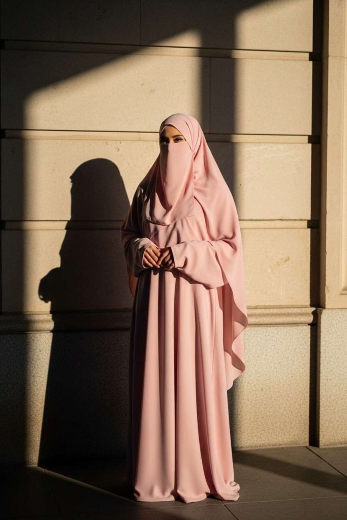 Soft Pastel Abaya with Matching Niqab