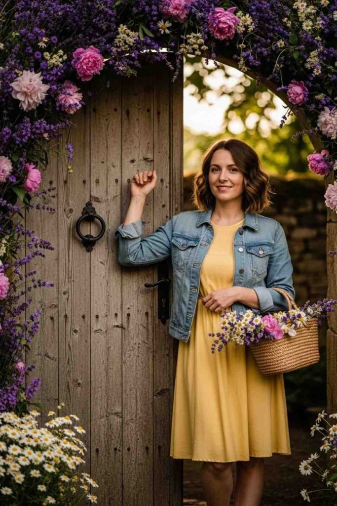 Soft Yellow Dress with Denim Jacket