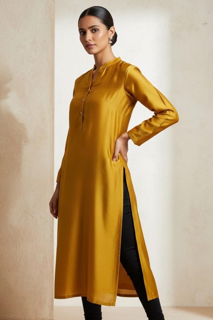 Solid Color Silk Kurti with Side Slits