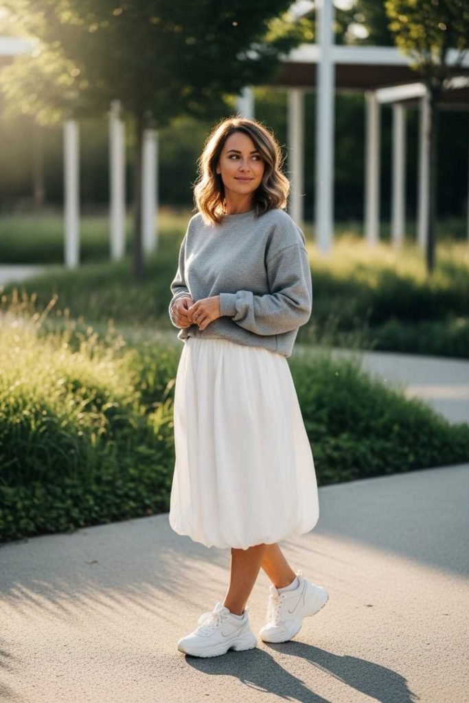 Sporty Bubble Skirt With Sneakers