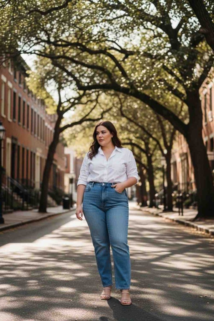 Straight-Leg Jeans with a Crisp Button-Down