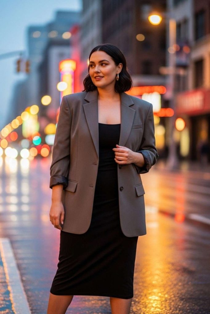  Structured Blazer Over a Midi Dress