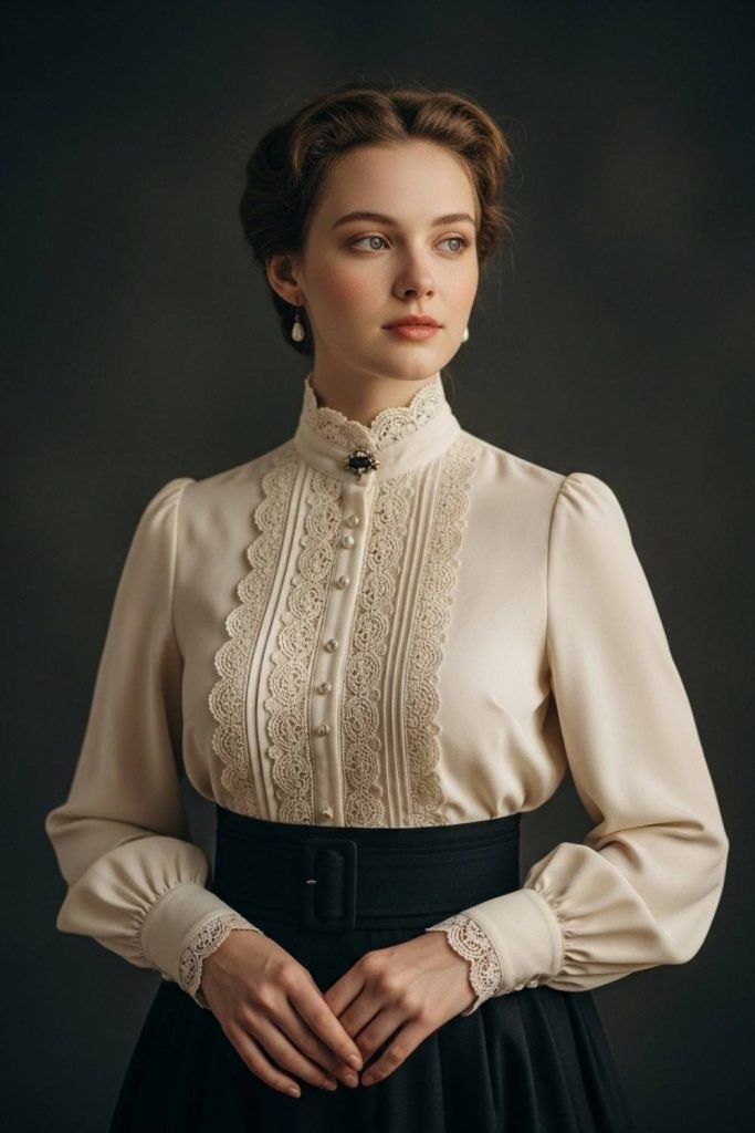 Victorian-Inspired High-Neck Blouse