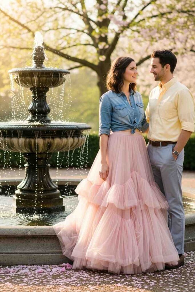 Blush Tulle Skirt & Chambray Shirt