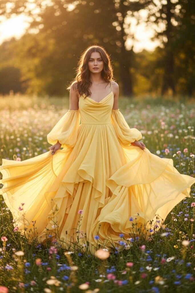 Butter Yellow Flowing Gown