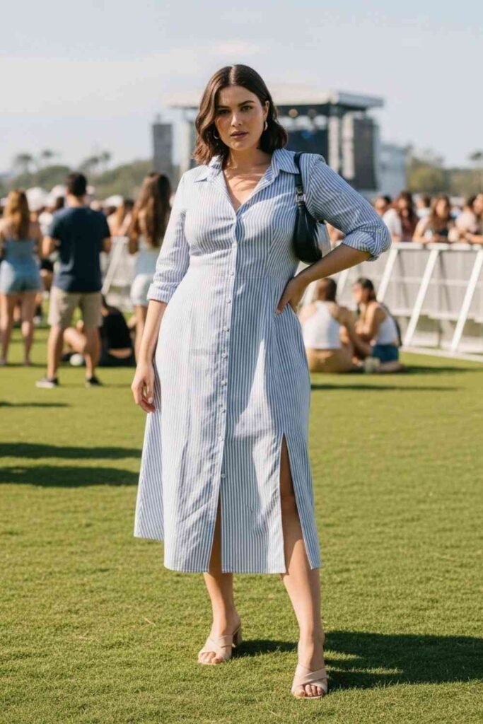 Button-Down Midi Dress with Slit