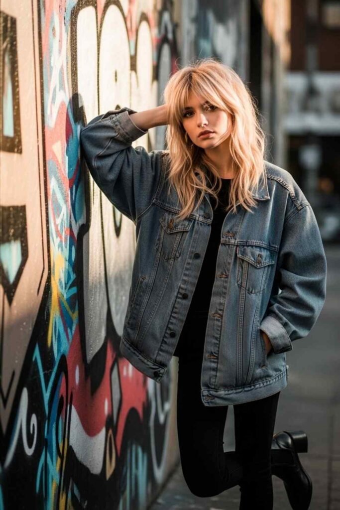 Champagne Blonde Curtain Bang Mullet