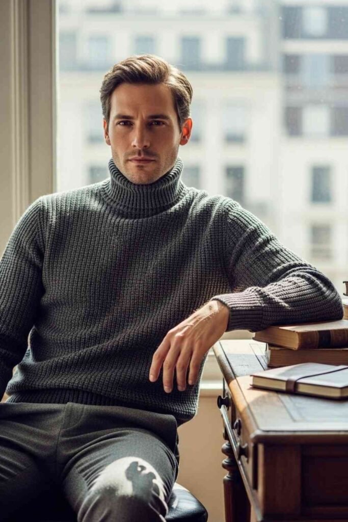 Charcoal Turtleneck with Grey Wool Pants