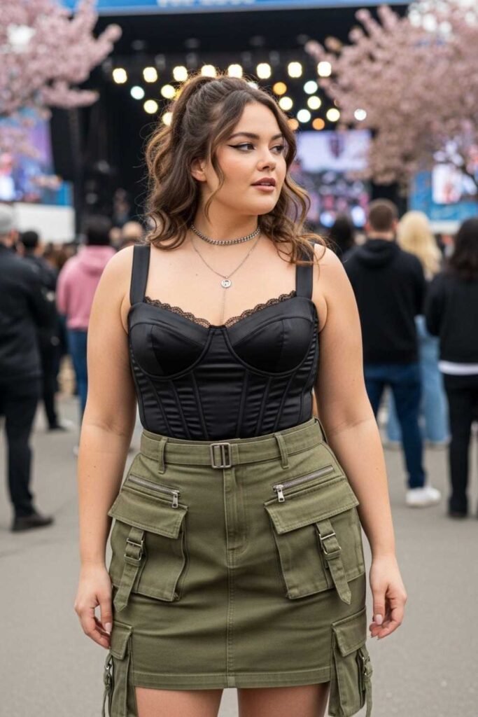 Corset-Style Top with Cargo Skirt