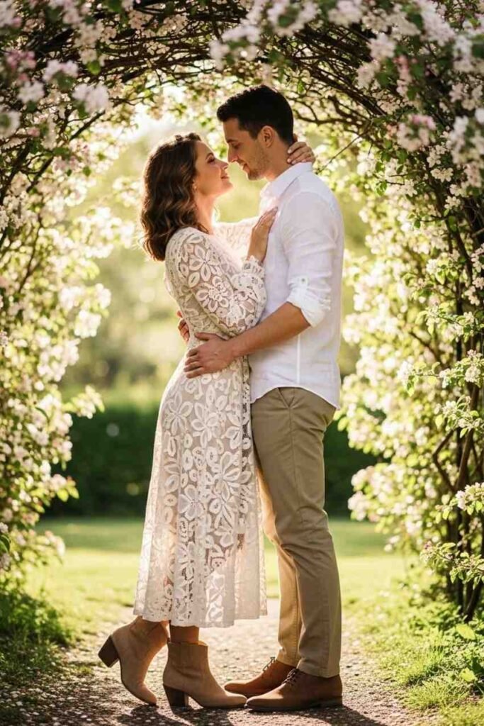 Cream Lace Dress & Soft Tan Boots