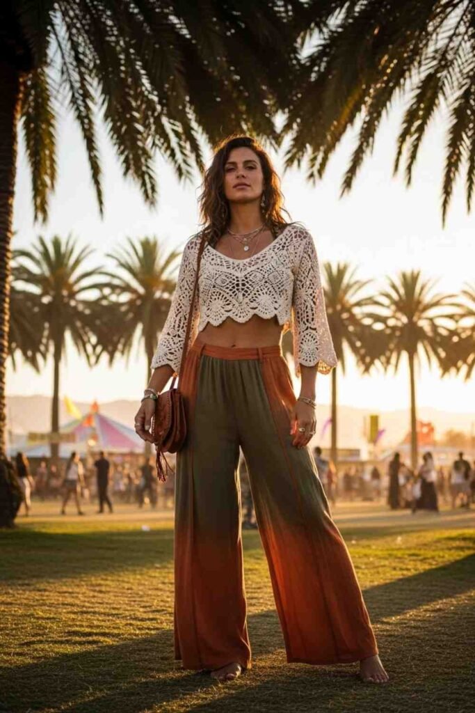 Crochet Top with Flowy Pants
