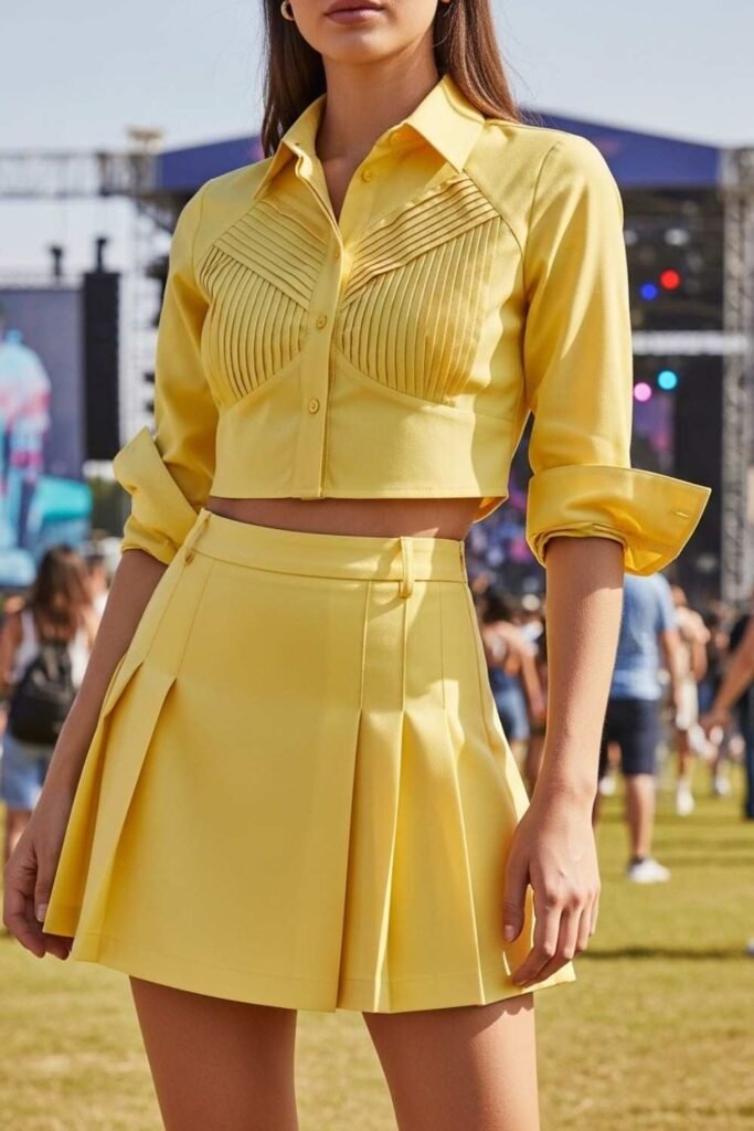 Cropped Button-Up Shirt with Pleated Skort